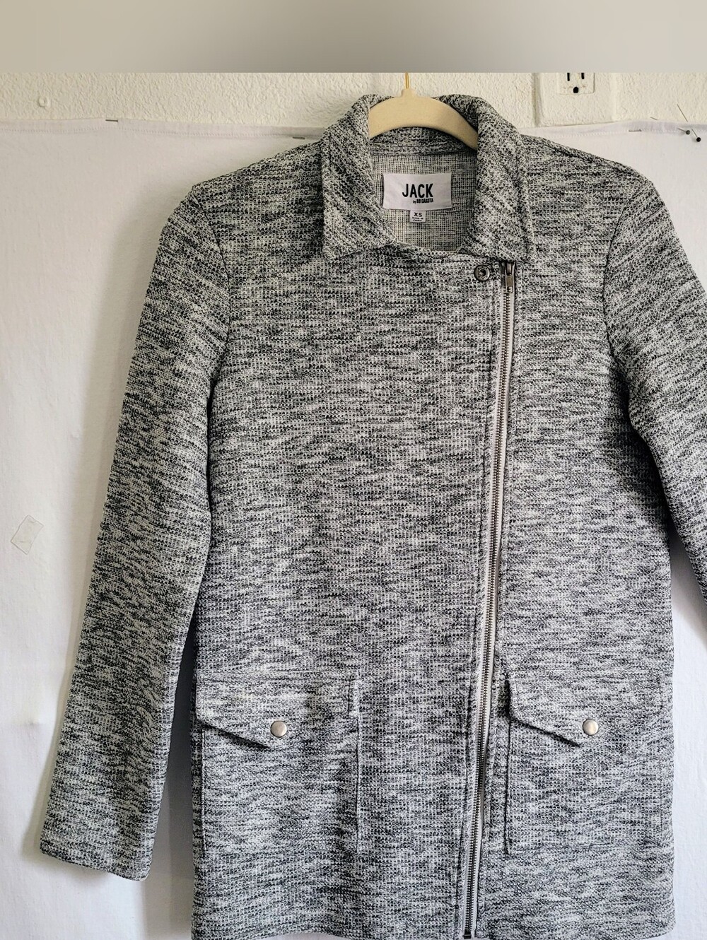 Jack by BB Dakota Marled Gray Knit Zip-Front Moto Blazer